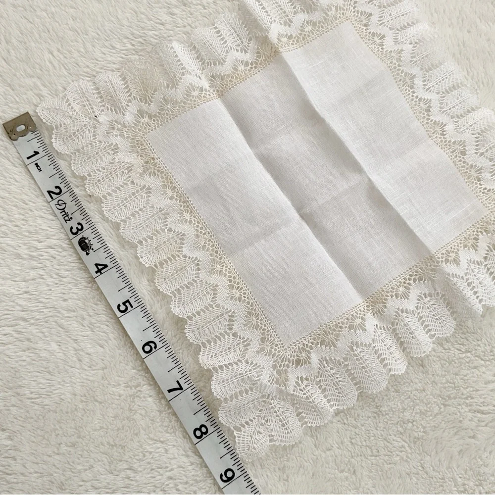 Vintage Bruges Belgium Bobbin Lace Handkerchief Rococo Boxed Linen Bridal Hankie